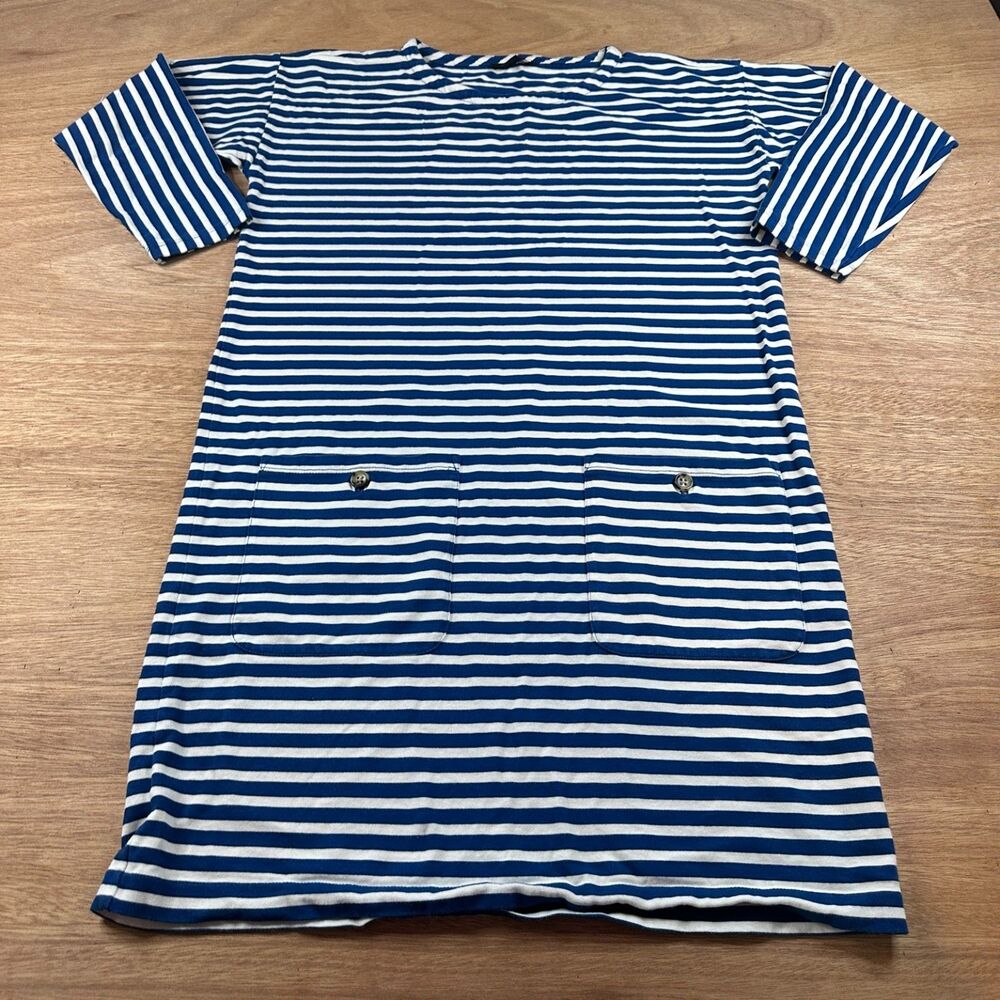 J.Crew Striped T Shirt Dress Womens Small Blue White Pocket Nautical Casual